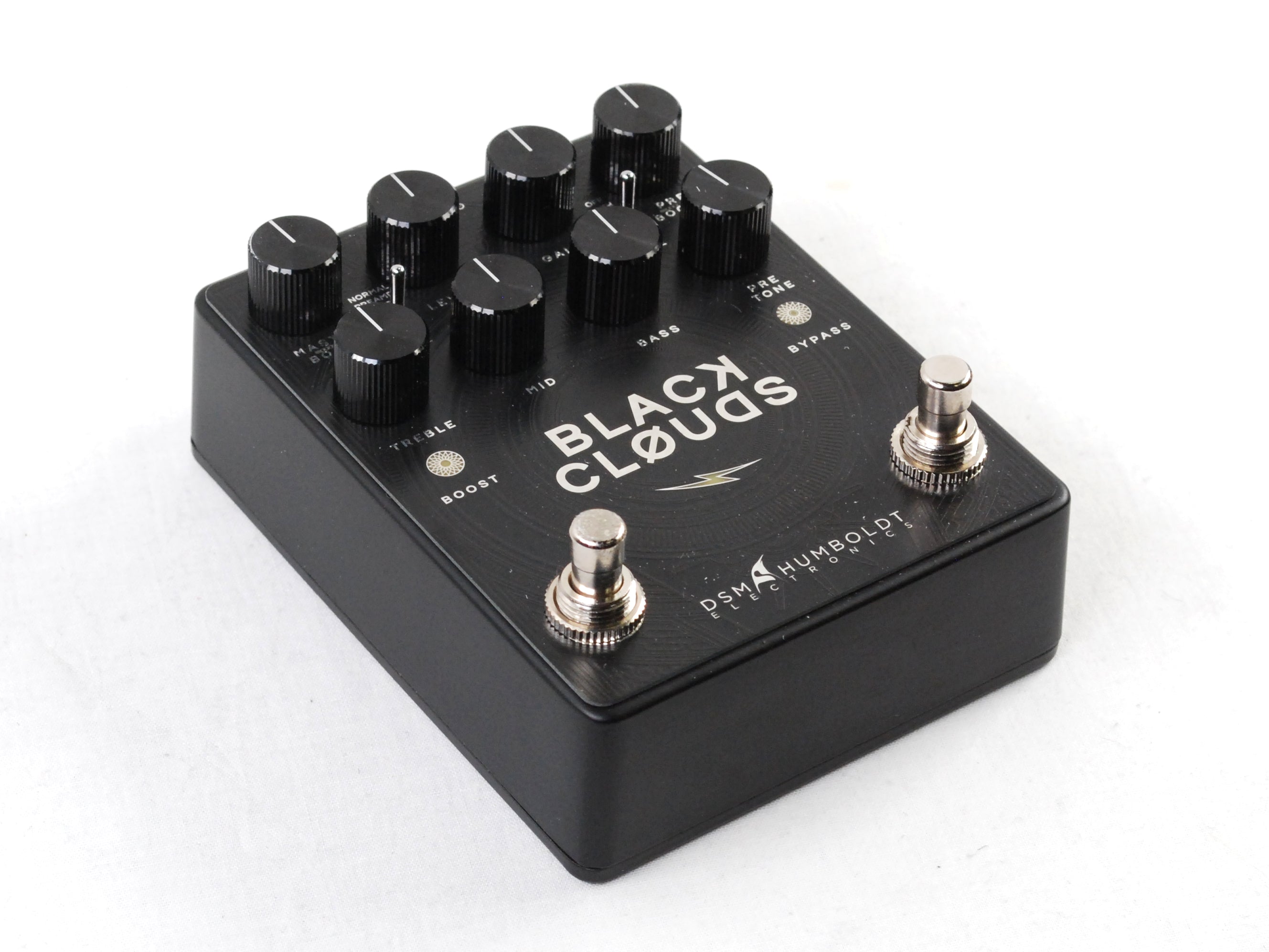 DSM & Humboldt Black Clouds distortion pedal — angled view