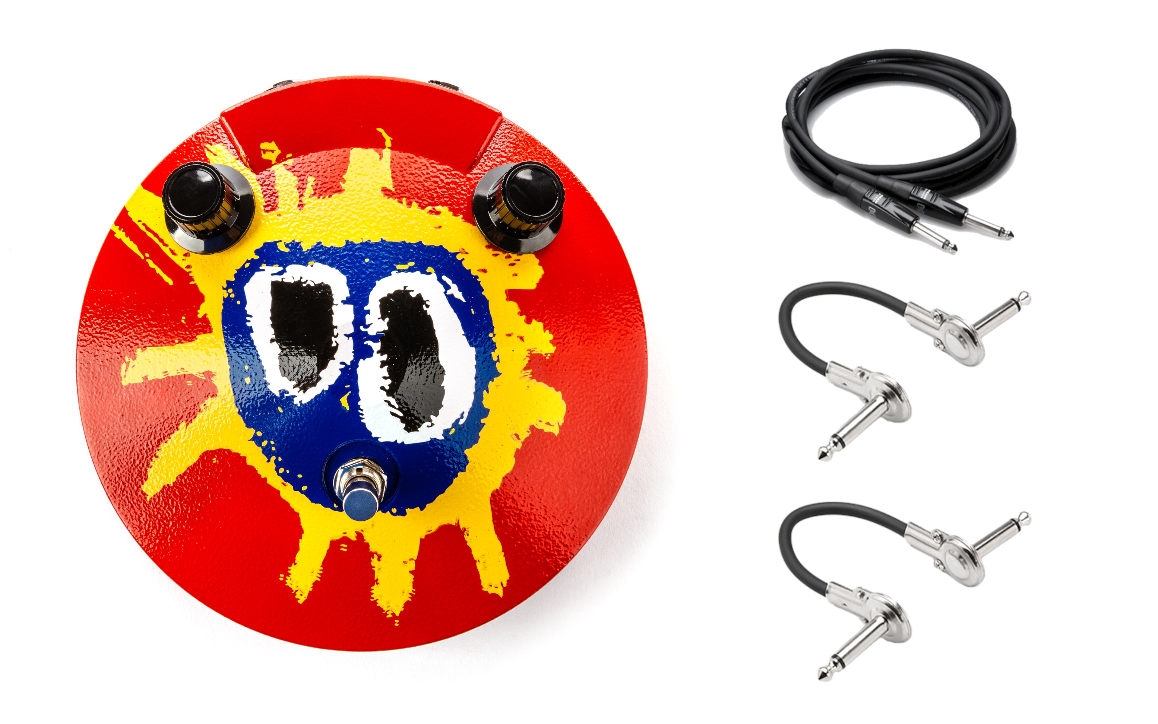 Dunlop Screamadelica Fuzz Face Distortion pedal — top sun face graphic