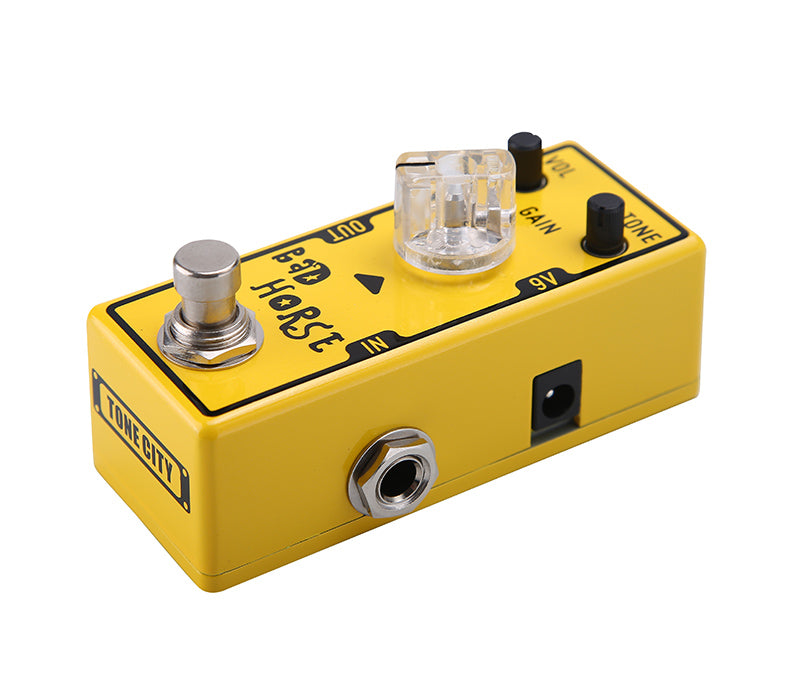 Tone City Bad Horse overdrive pedal — side input output jacks