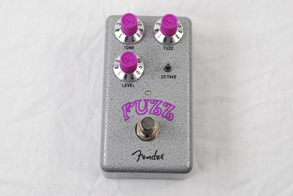 Open Box Fender Hammertone Fuzz pedal — gray hammertone enclosure, top view