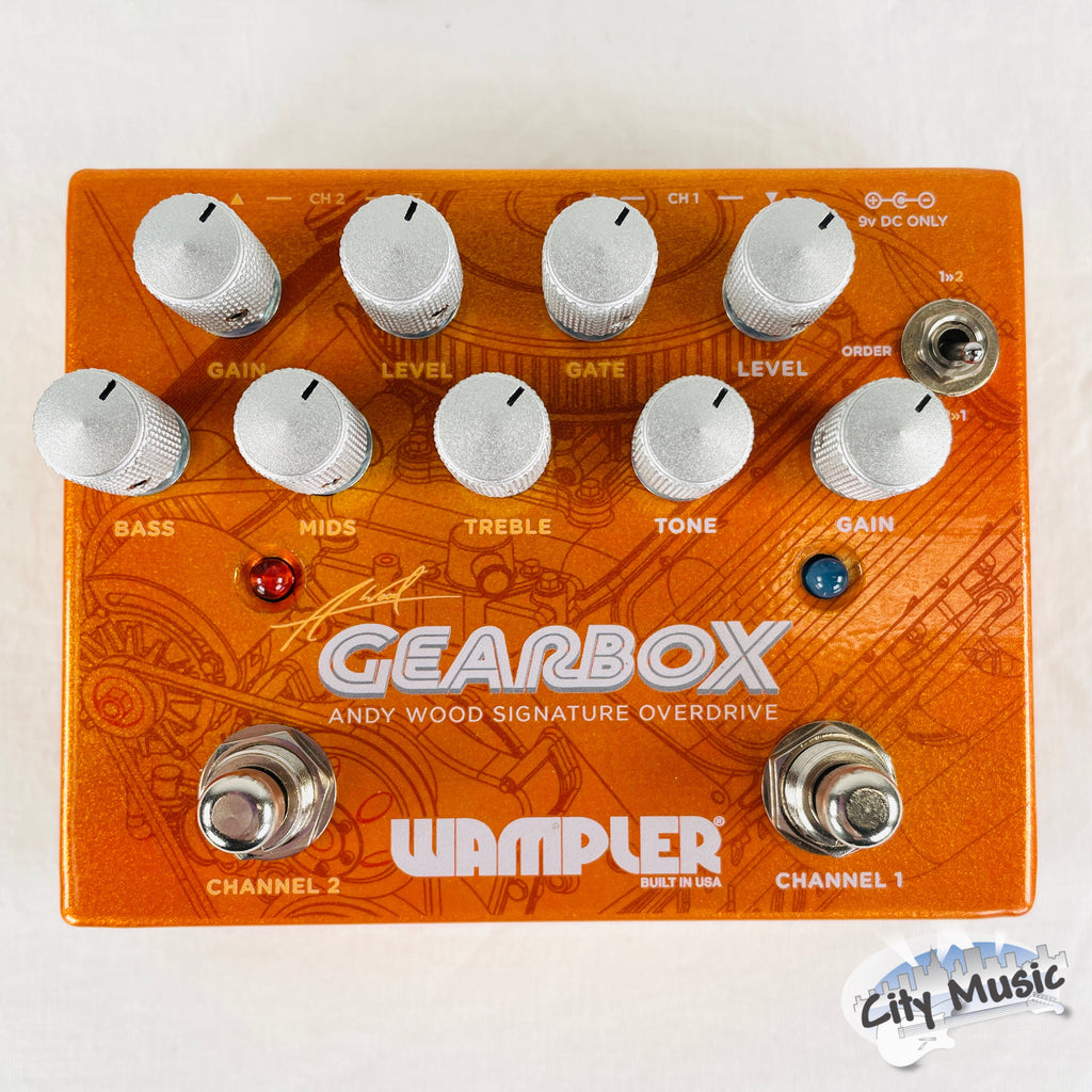 Wampler Gearbox Andy Wood Signature Dual Overdrive - Orange sparkle finish, top view
