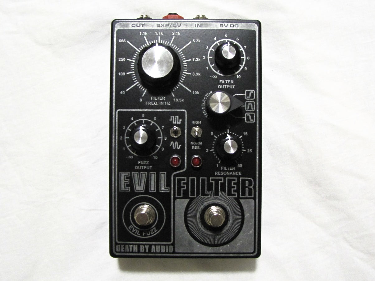 Death By Audio Evil Filter fuzz/filter pedal — black top panel