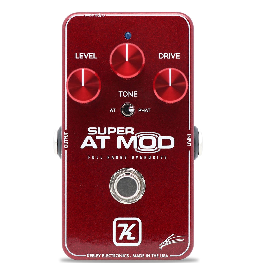 Keeley Super AT Mod overdrive pedal — red enclosure, top view