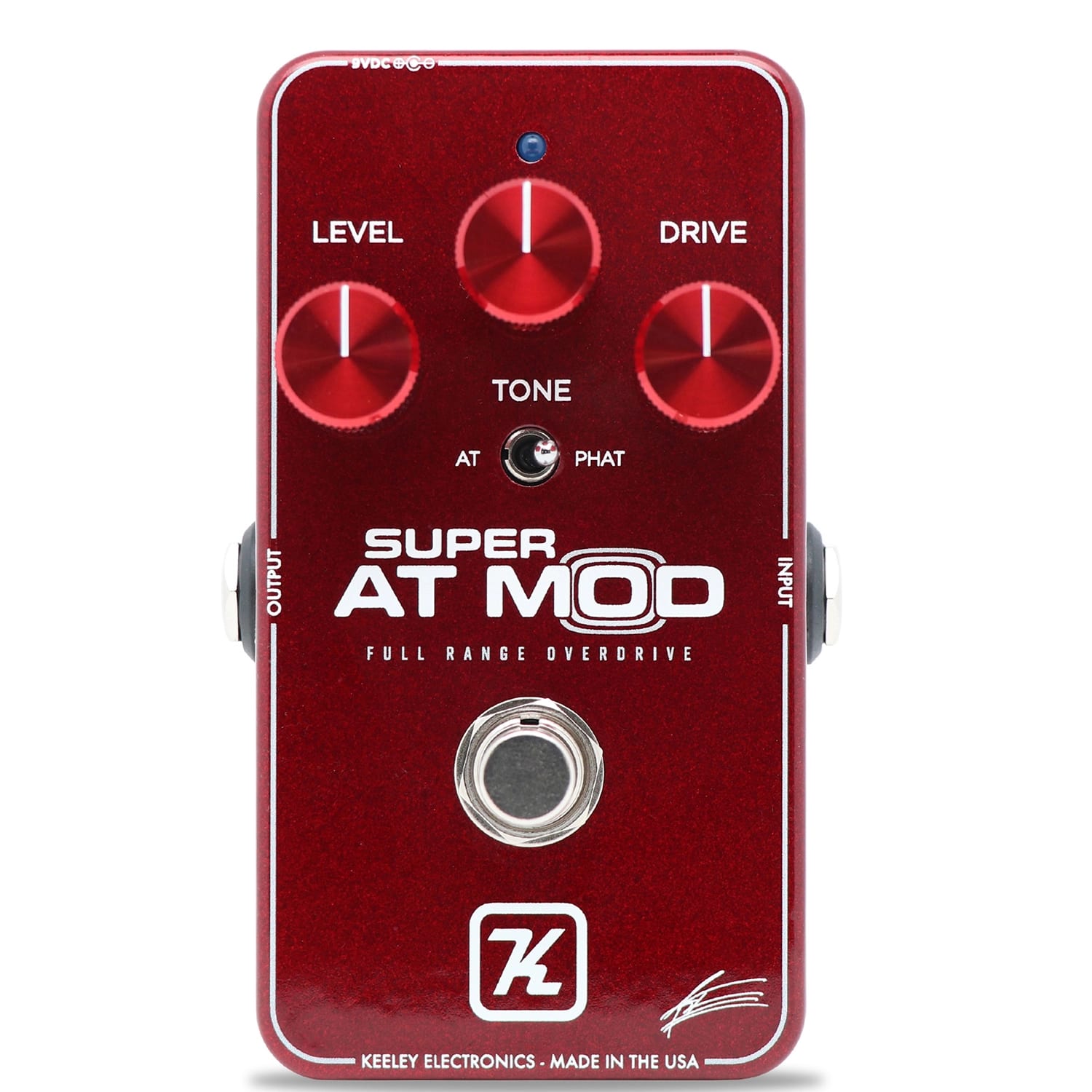 Keeley Super AT Mod overdrive pedal — red enclosure, top view