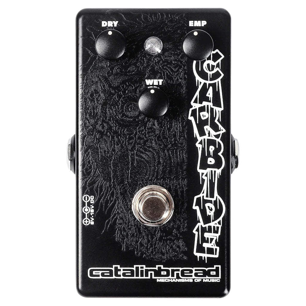 Catalinbread Carbide distortion pedal — black enclosure, front view