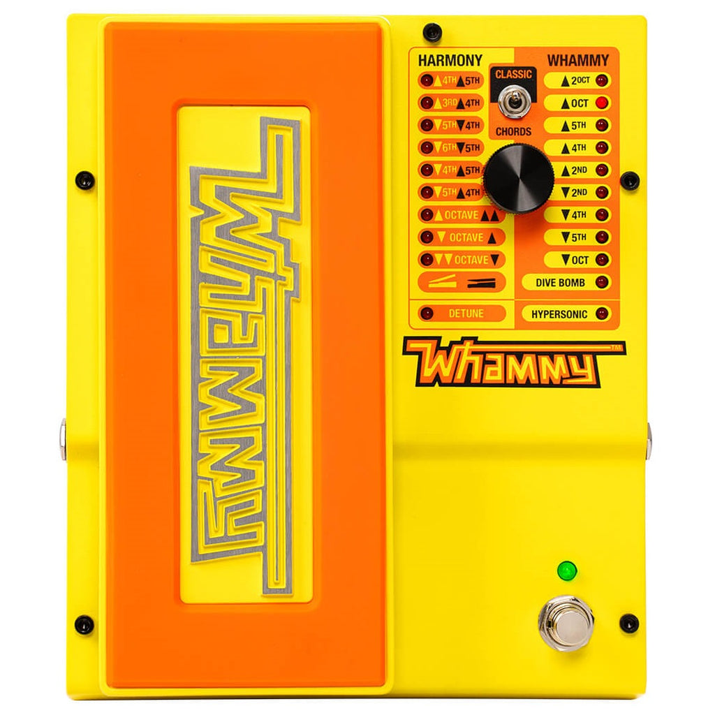 DigiTech MonoNeon Whammy pitch shift pedal — yellow and orange top view