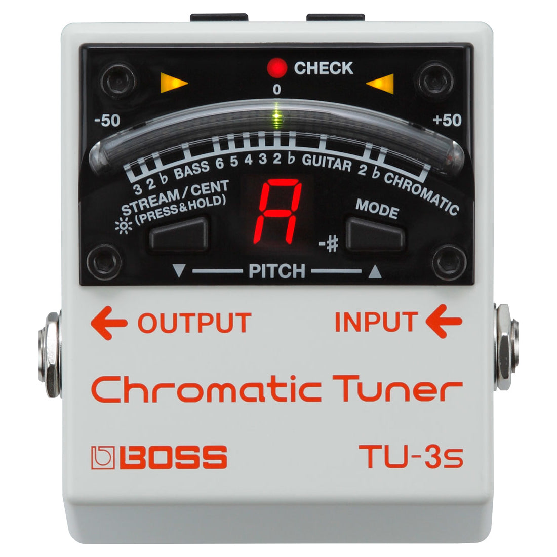 Boss TU-3S mini chromatic tuner — angled side view
