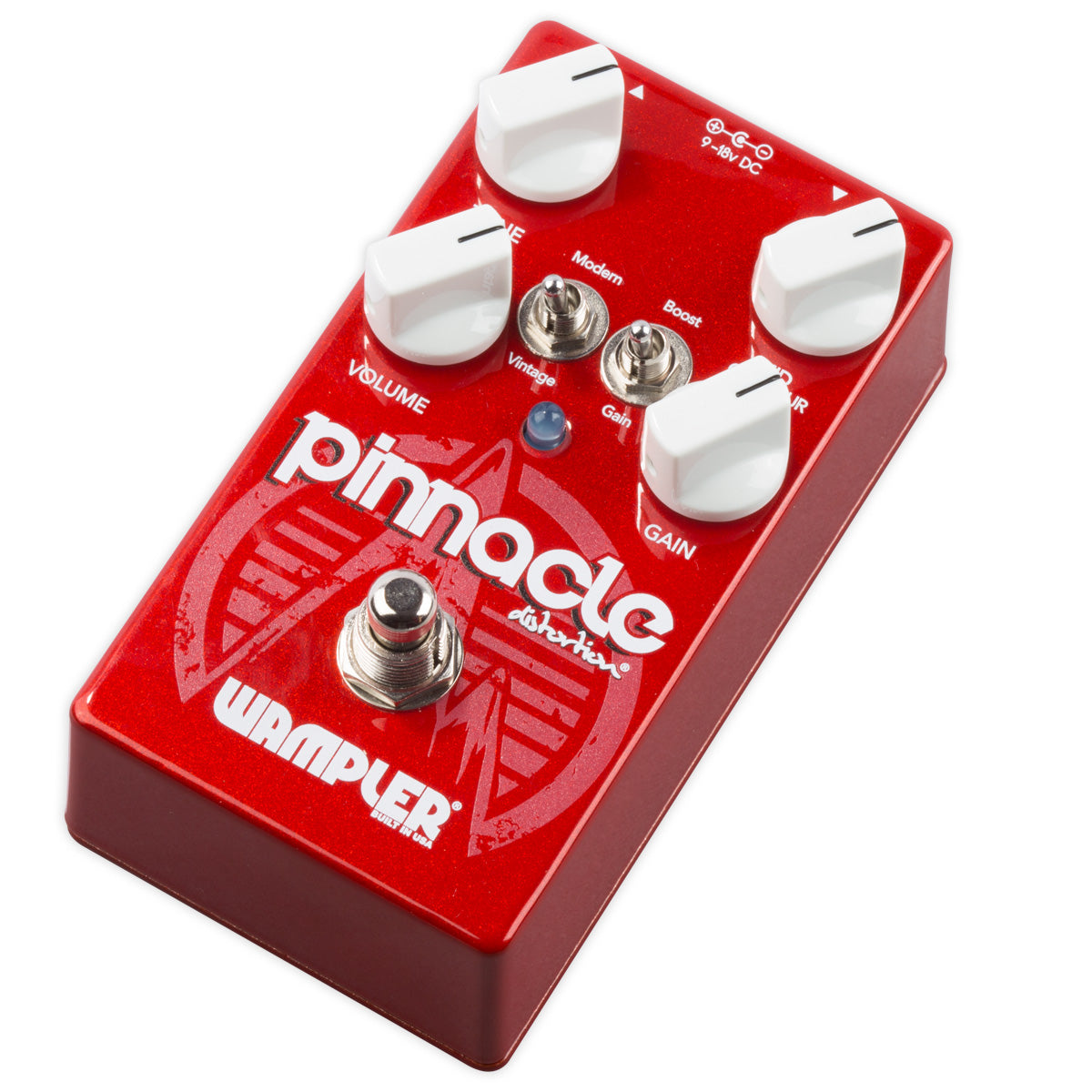 Wampler Pinnacle distortion pedal side view input output jacks