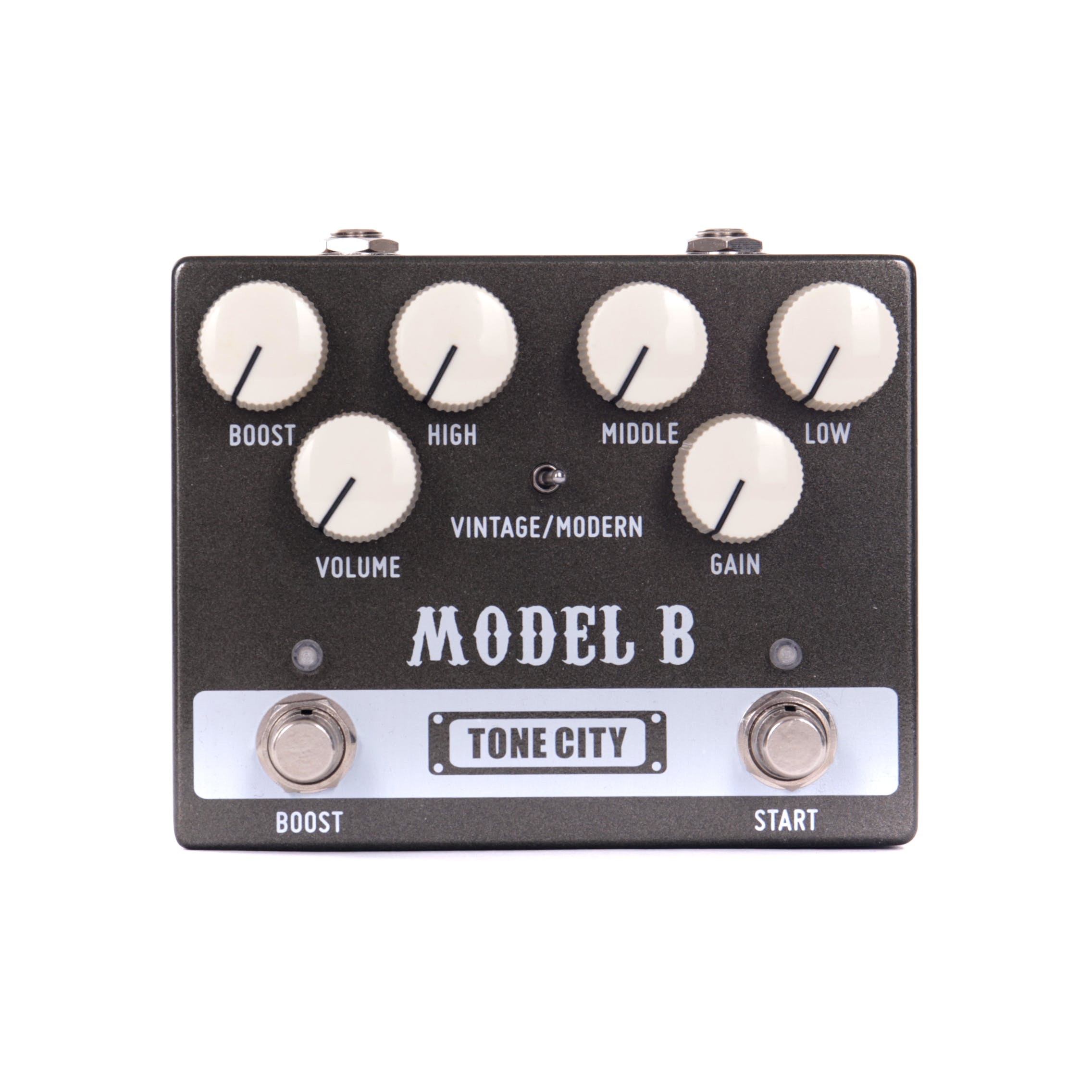 Tone City Model B distortion pedal — top knobs and footswitches
