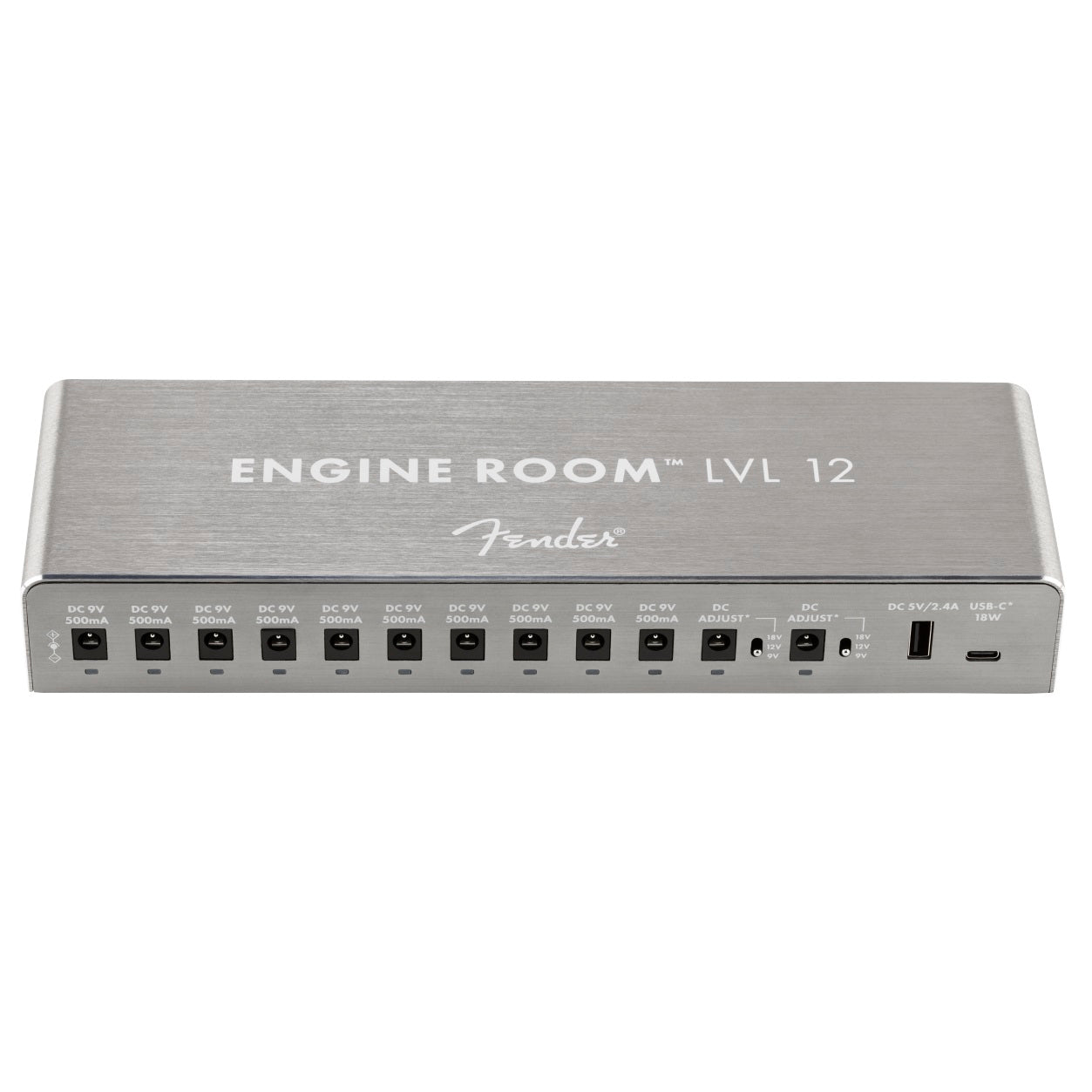Fender Engine Room LVL12 power supply — angled view of brushed enclosure