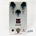 Keeley Manis Overdrive pedal — silver enclosure top view with Tone, Drive, Level knobs