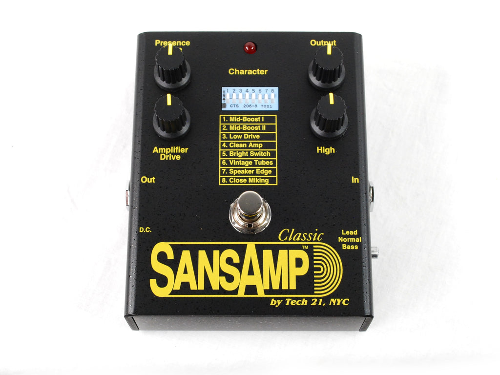 Tech 21 SA1 SansAmp Classic amp emulator pedal — top view with Character switches