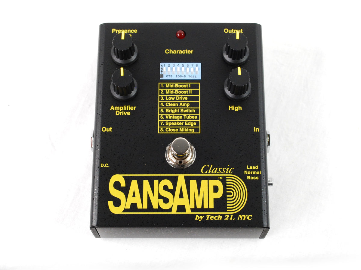 Tech 21 SA1 SansAmp Classic amp emulator pedal — top view with Character switches