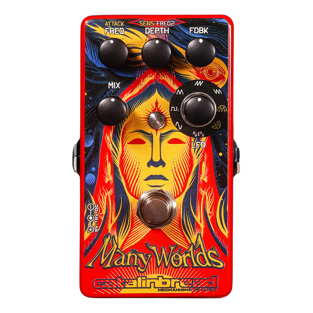 Catalinbread Many Worlds phaser pedal — angled view of controls