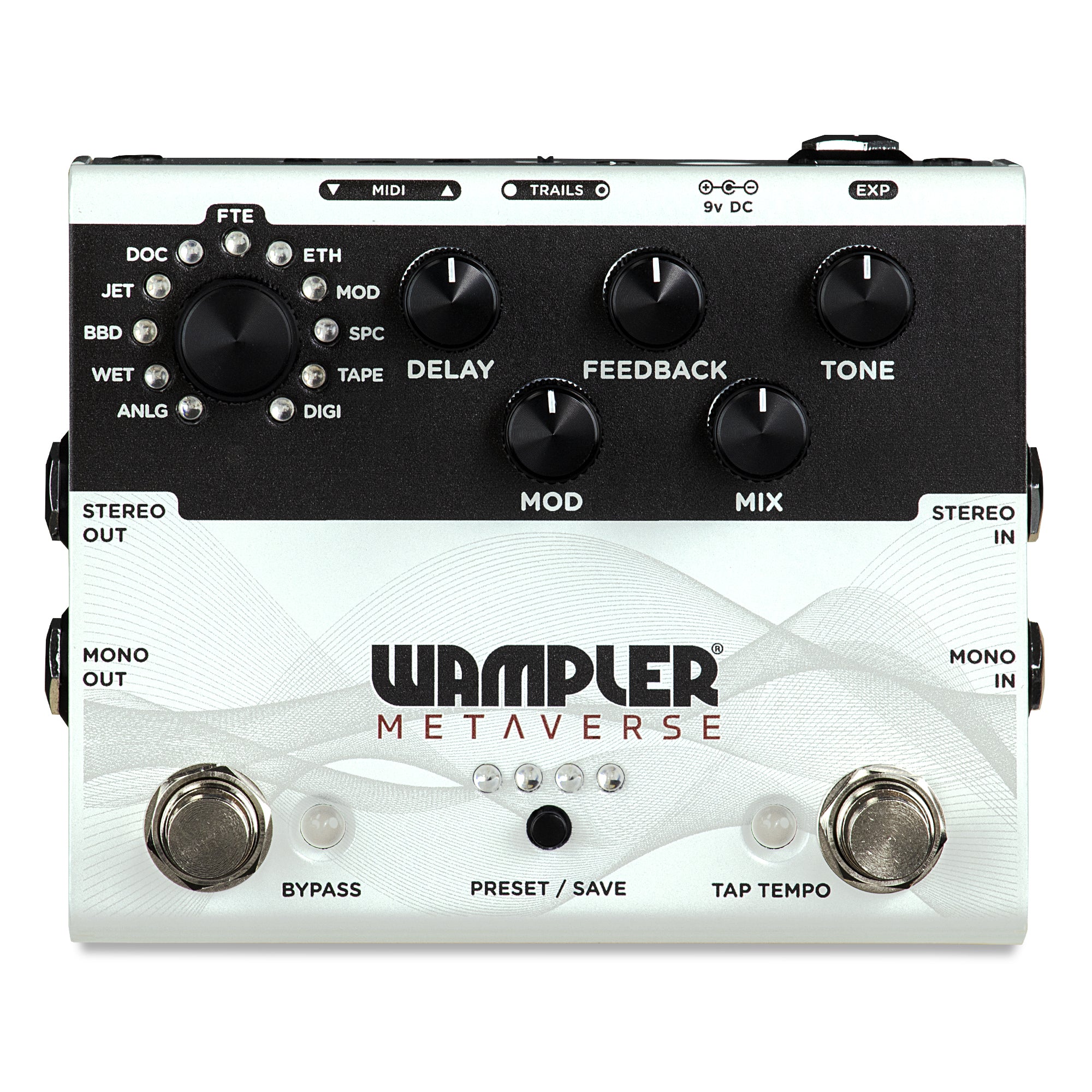 Wampler Metaverse pedal - side view stereo inputs and outputs