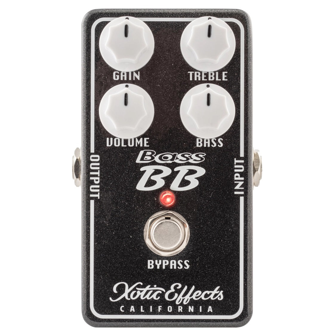 Xotic Bass BB Preamp V1.5 pedal side view showing input and output jacks