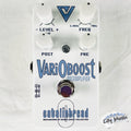 Catalinbread VariOboost preamp pedal - white enclosure with blue graphics, top view