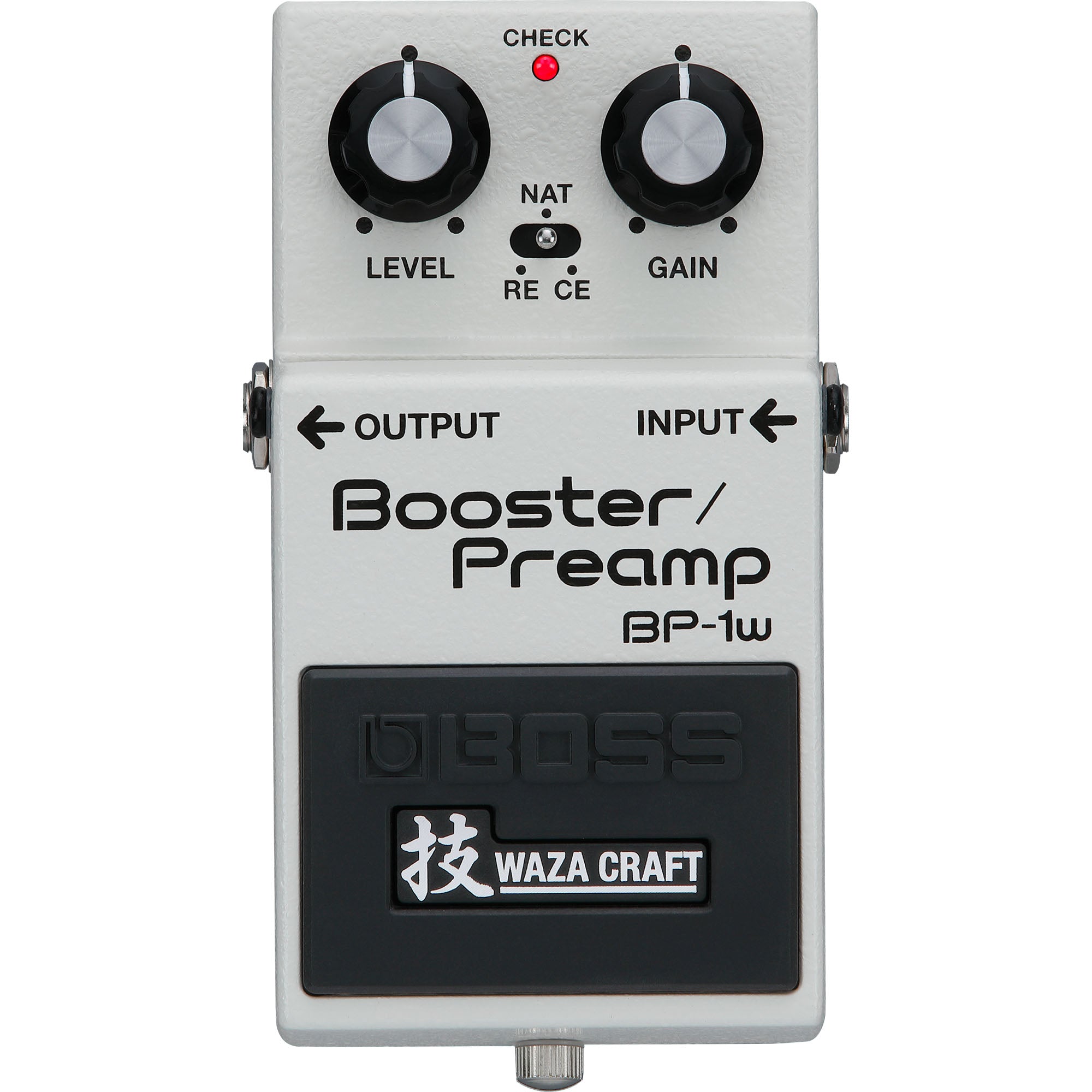 Boss BP-1W Waza Craft booster preamp pedal — white front top view