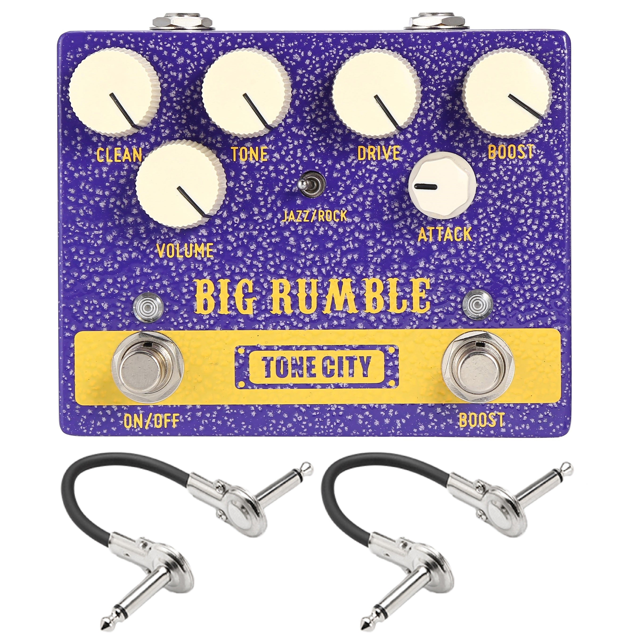 Tone City Big Rumble overdrive boost — purple body angled view