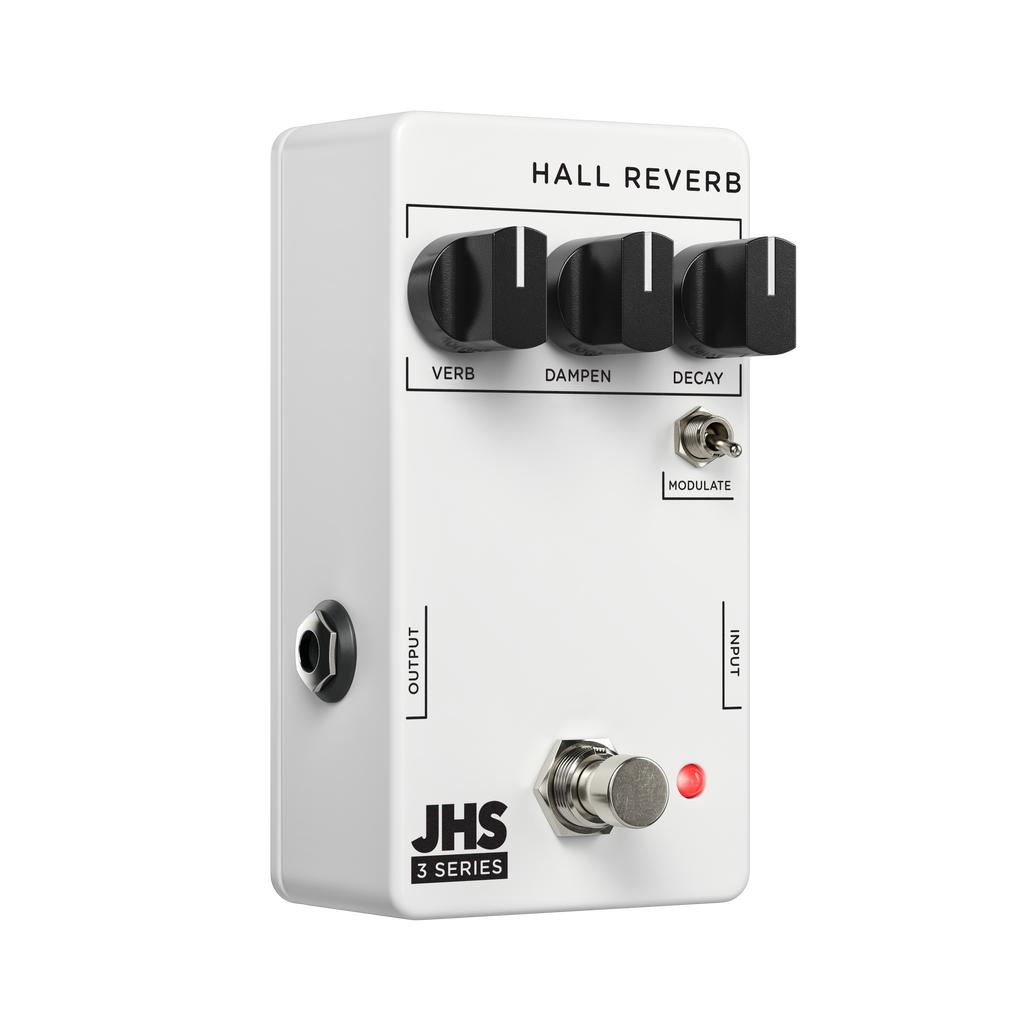 JHS 3 Series Hall Reverb pedal — angled view with input output jacks