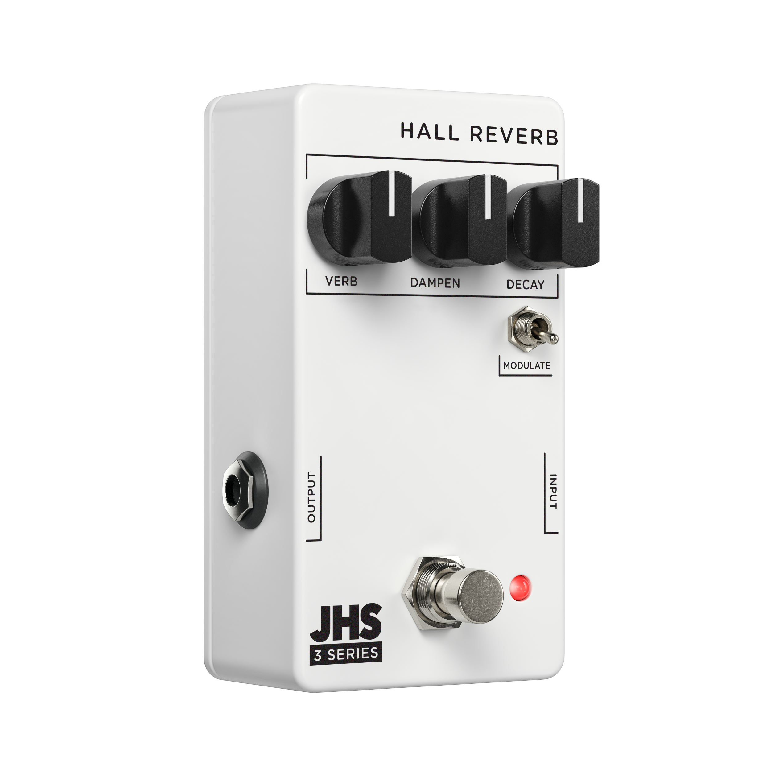 JHS 3 Series Hall Reverb pedal — angled view with input output jacks