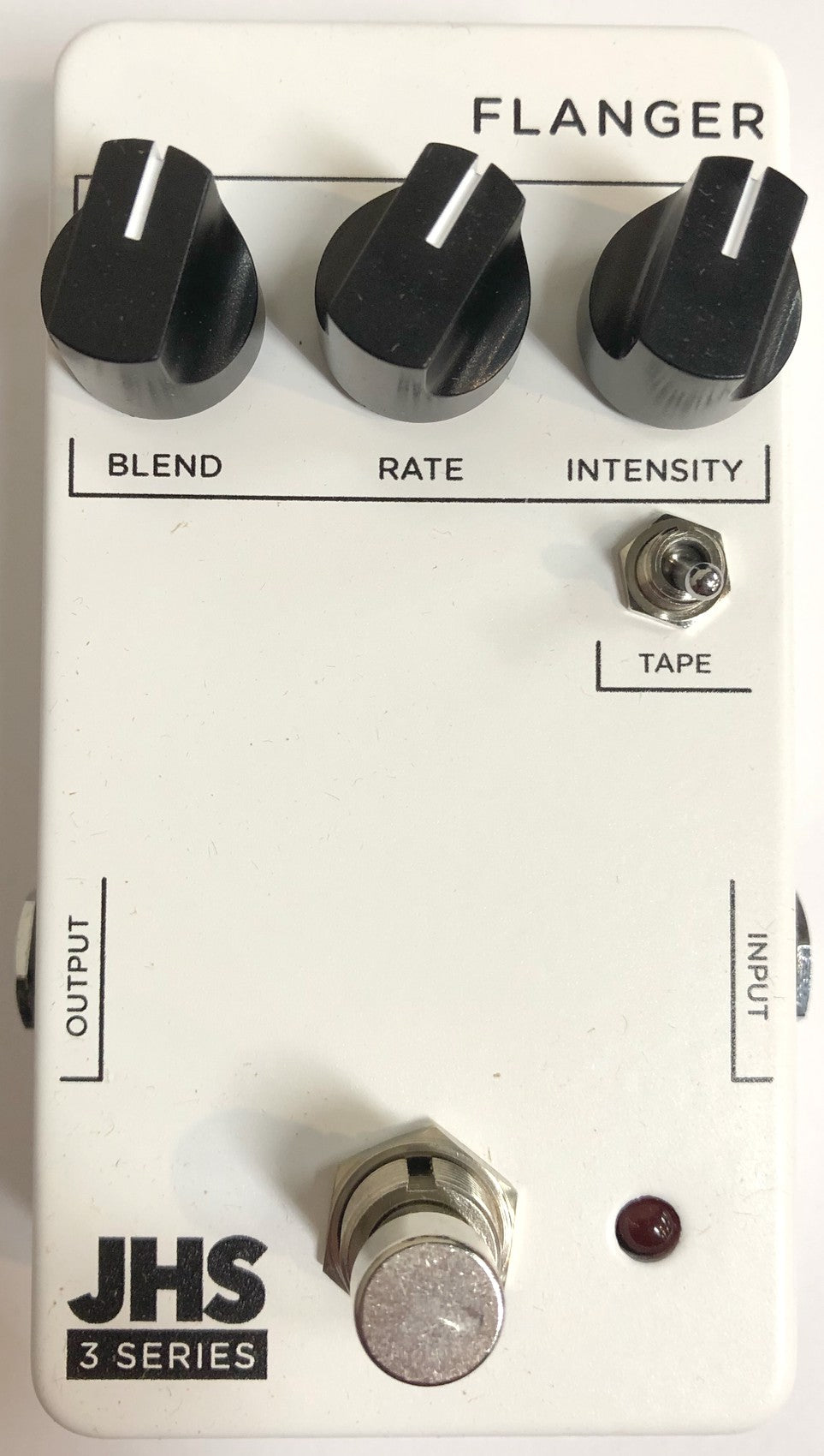 Used JHS 3 Series Flanger pedal — white enclosure, top view of knobs