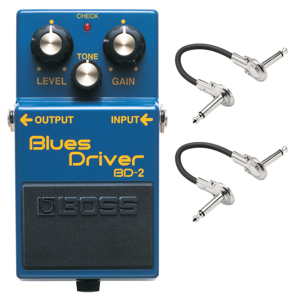Boss BD-2 Blues Driver overdrive pedal with two included patch cables