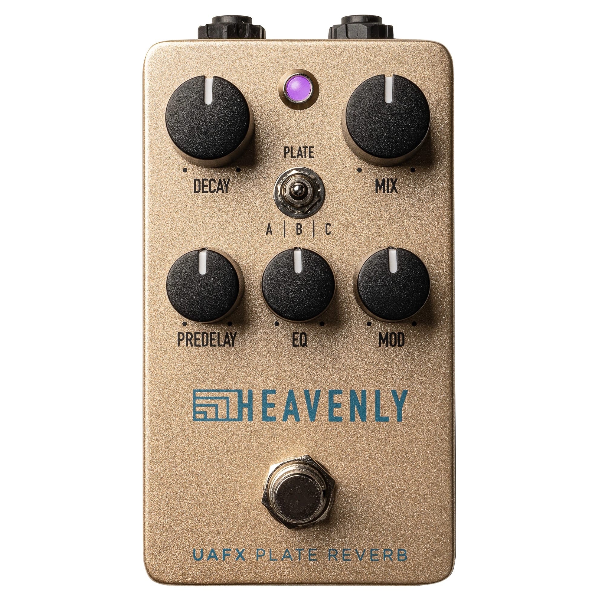 Universal Audio UAFX Heavenly plate reverb pedal — gold enclosure, top controls