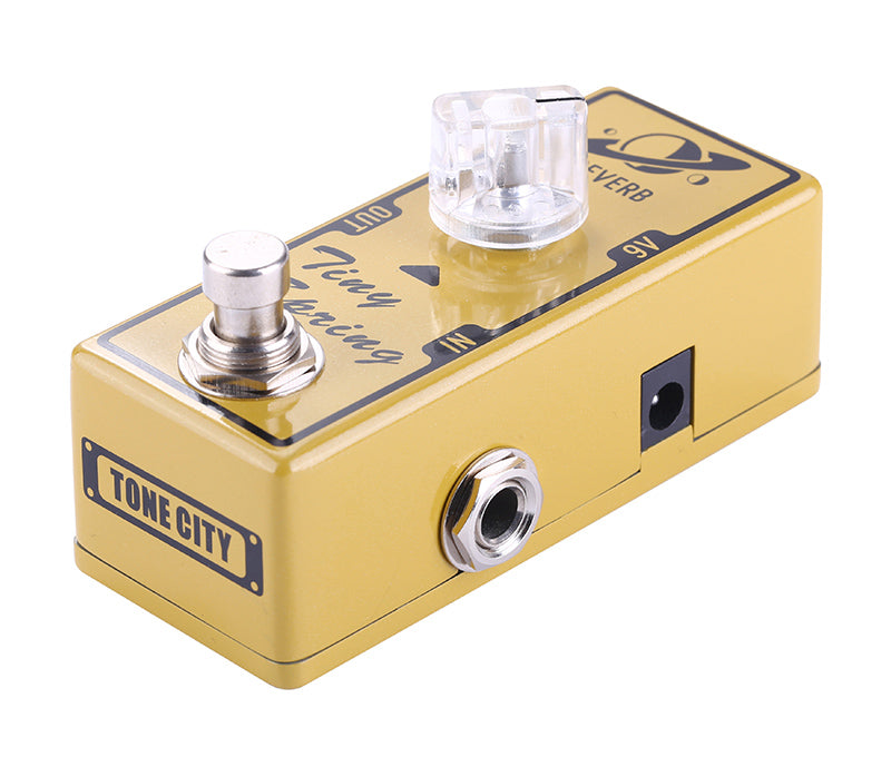 Tone City Tiny Spring V2 reverb mini pedal — side jacks view