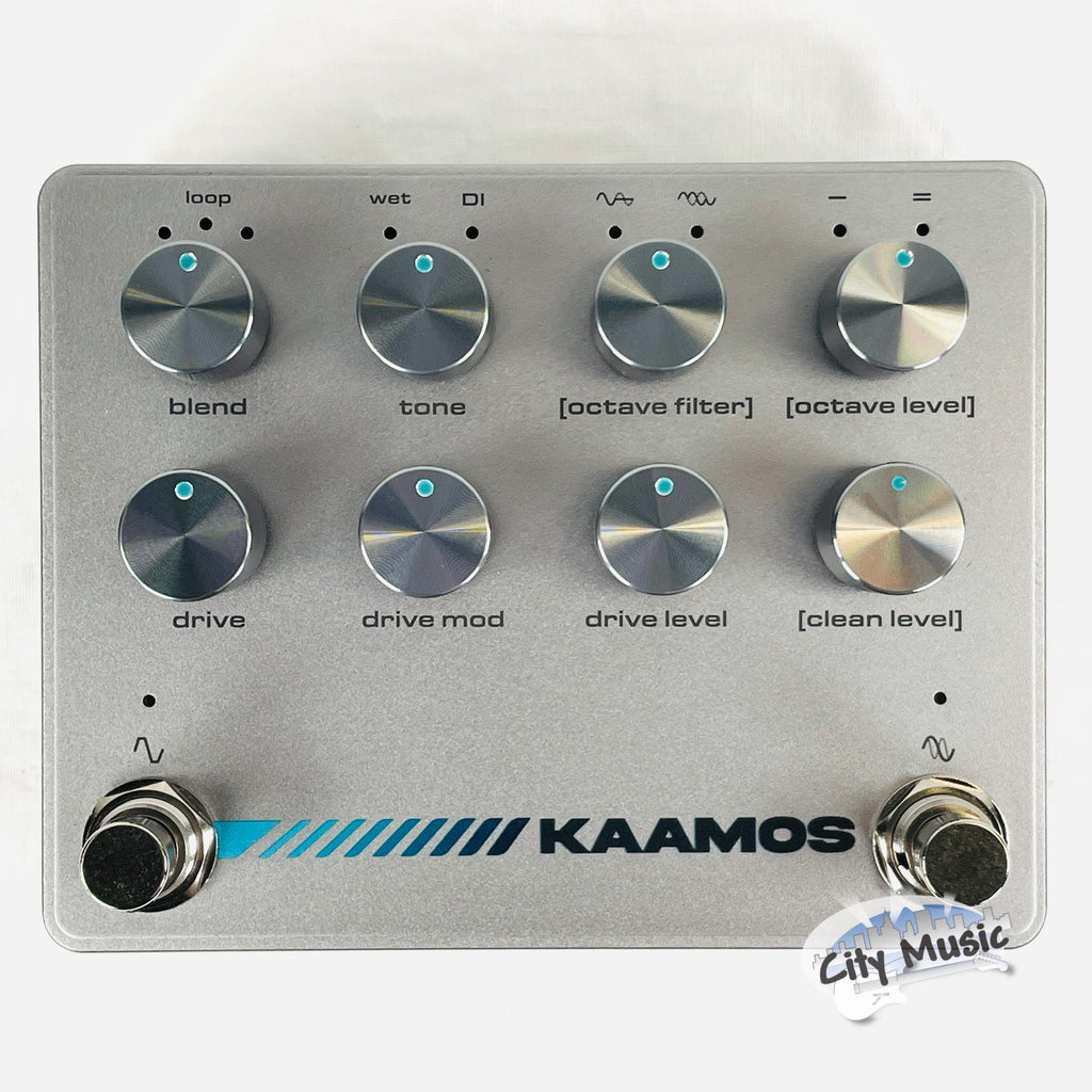 Used Darkglass Kaamos bass pedal - angled view of silver enclosure