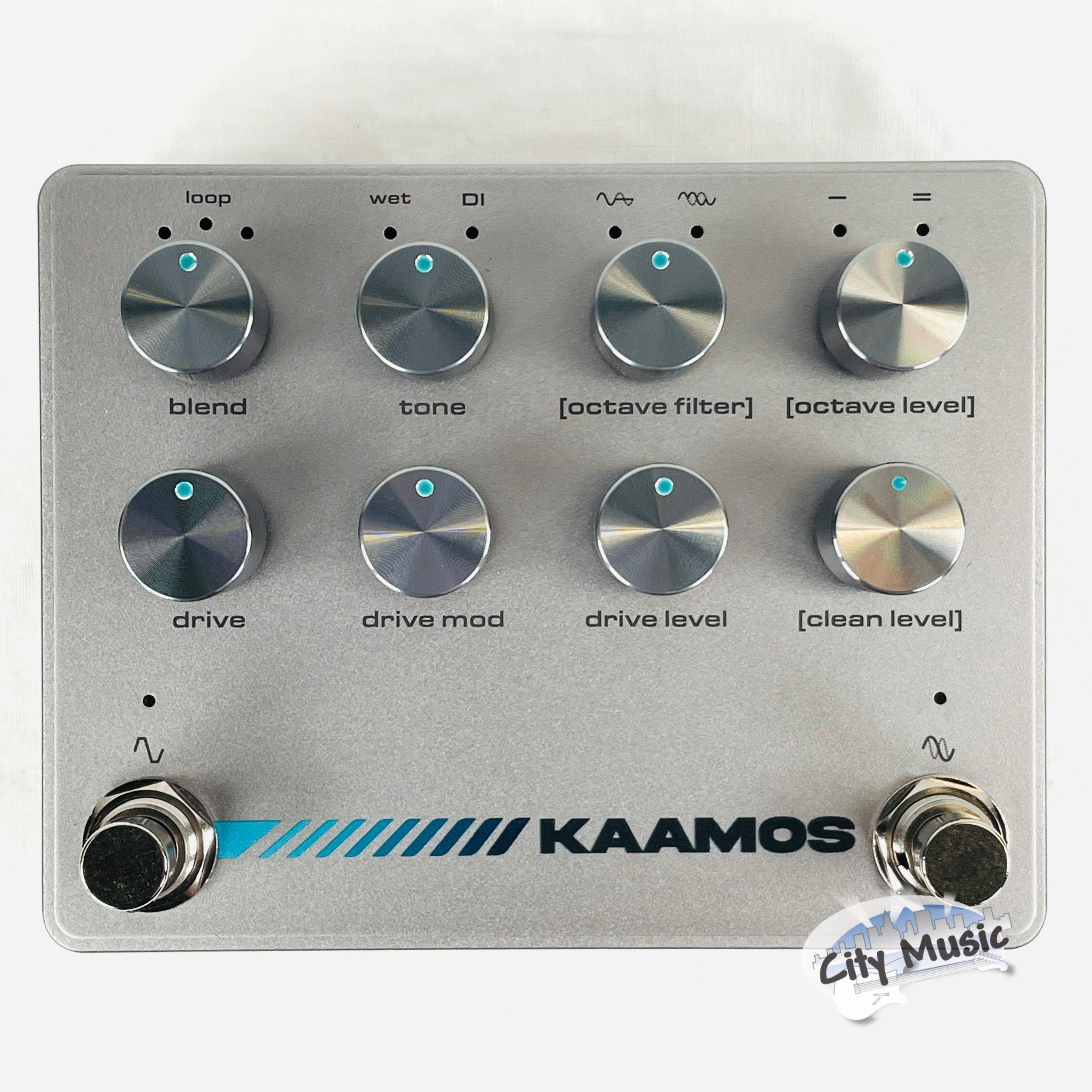 Used Darkglass Kaamos bass pedal - angled view of silver enclosure