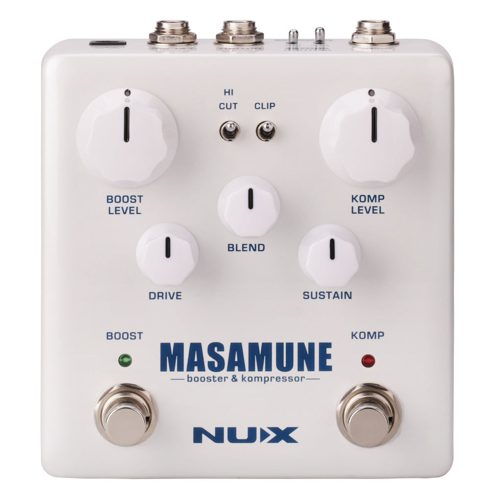 NUX NBK-5 Masamune boost and compressor pedal angled view