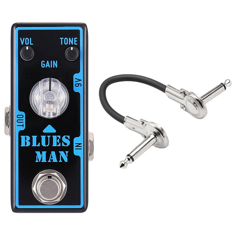 Tone City Blues Man overdrive pedal — black enclosure with patch cable