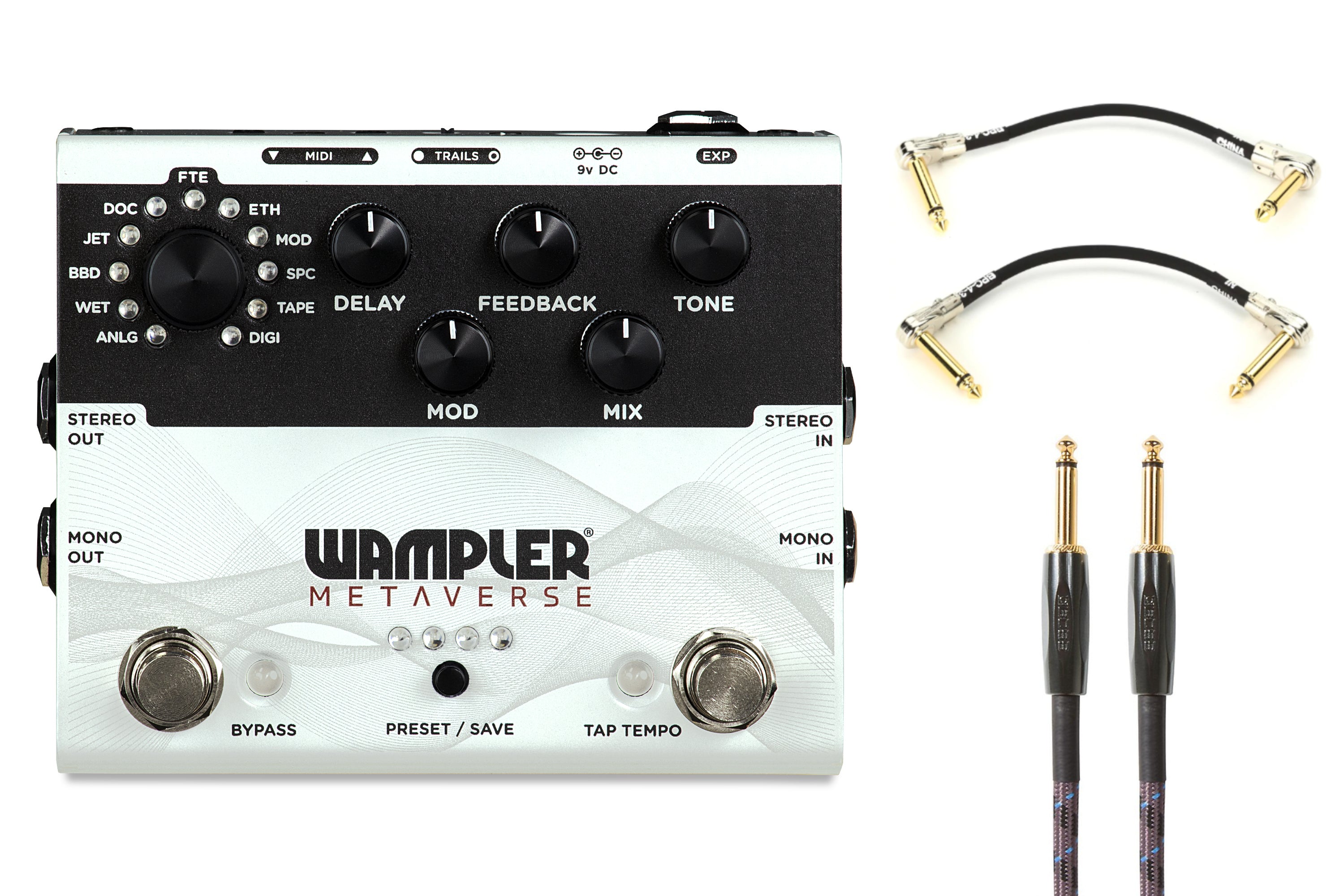 Wampler Metaverse Multi-Delay Pedal - White, with patch cables and instrument cable included