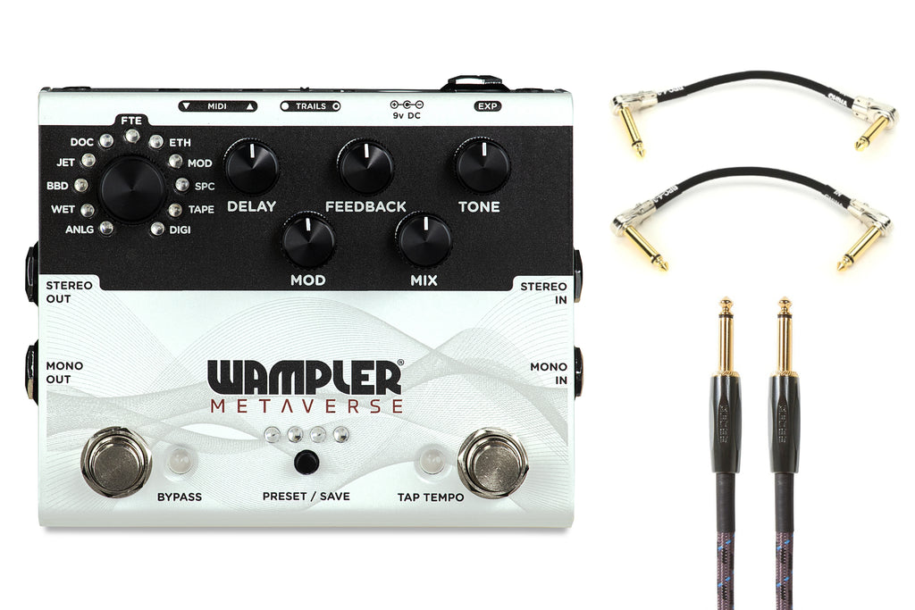 Wampler Metaverse pedal bundle - top view with included cables