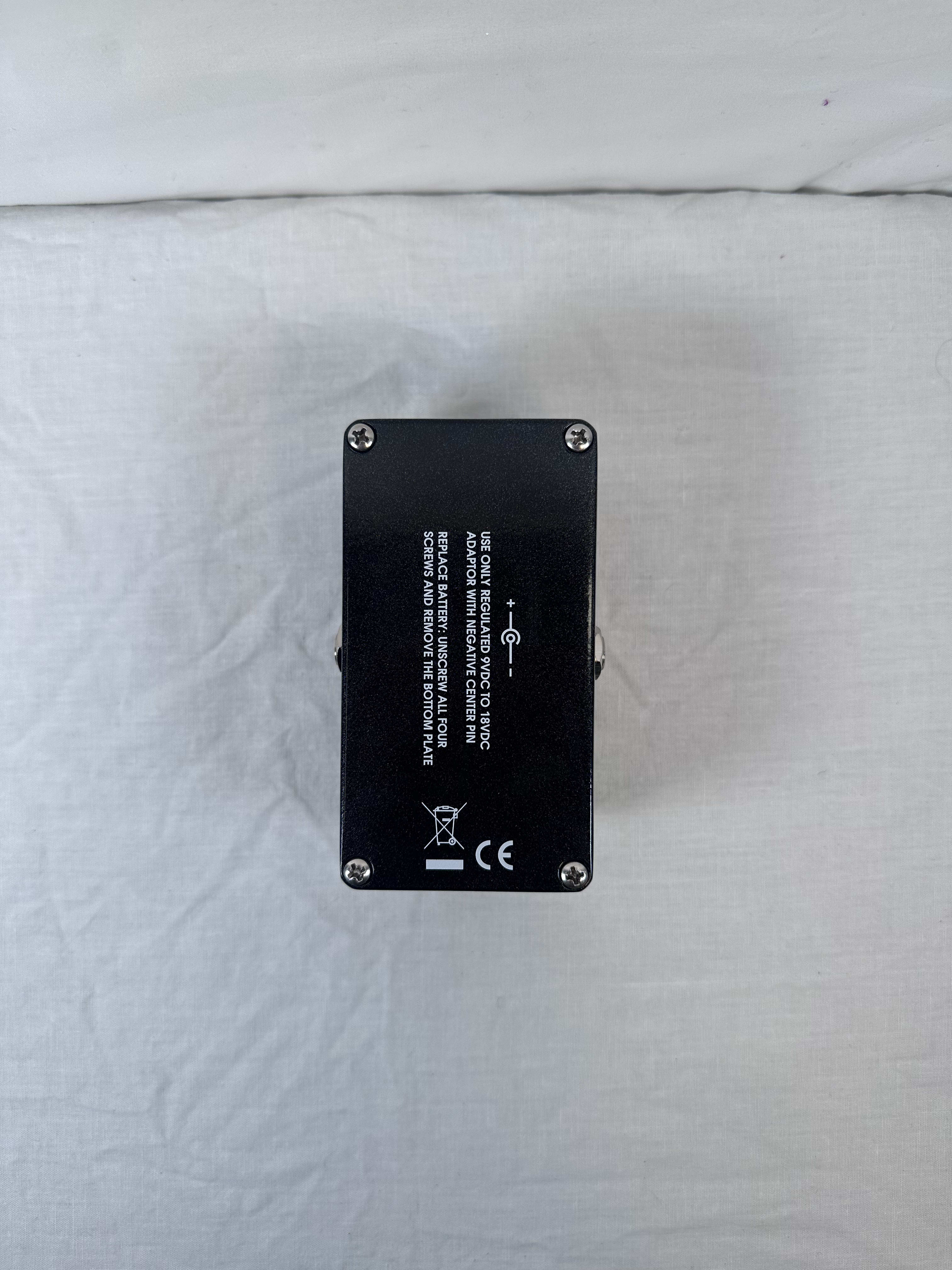 Xotic Bass BB Preamp V1.5 pedal — side view with input and output jacks