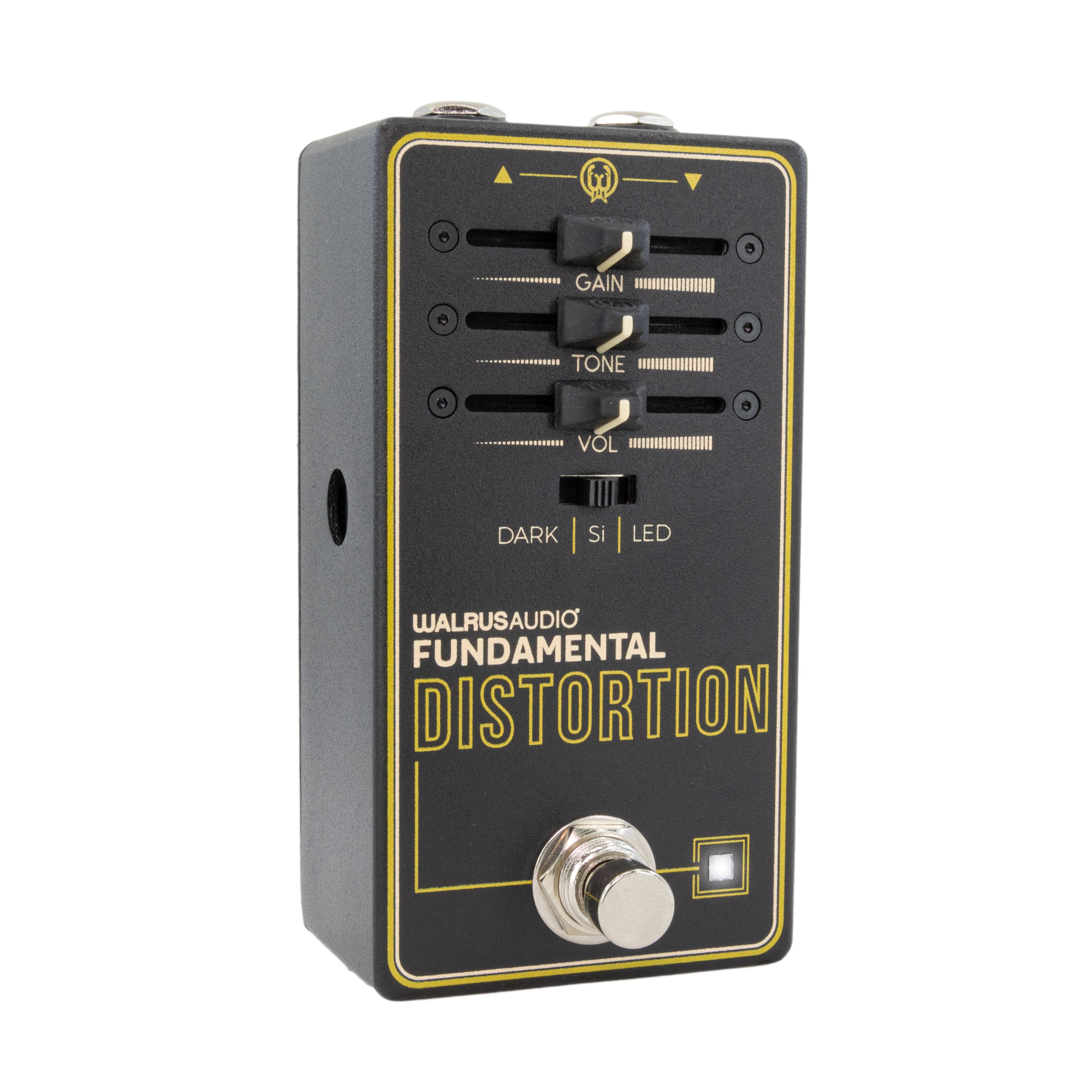 Walrus Audio Fundamental Distortion pedal — black, full view with box