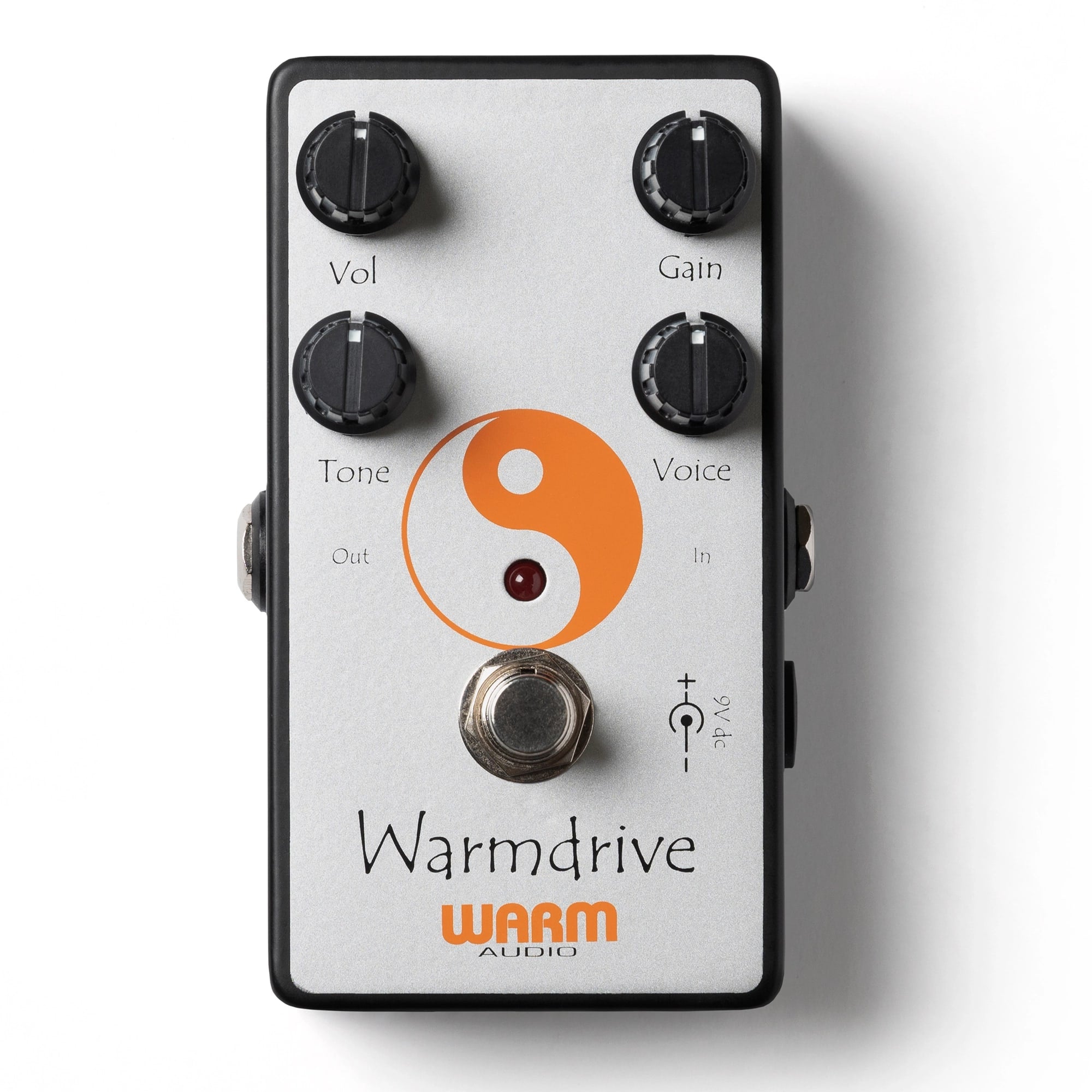 Warm Audio WA-WD Warmdrive overdrive pedal — silver front with yin-yang graphic and four knobs