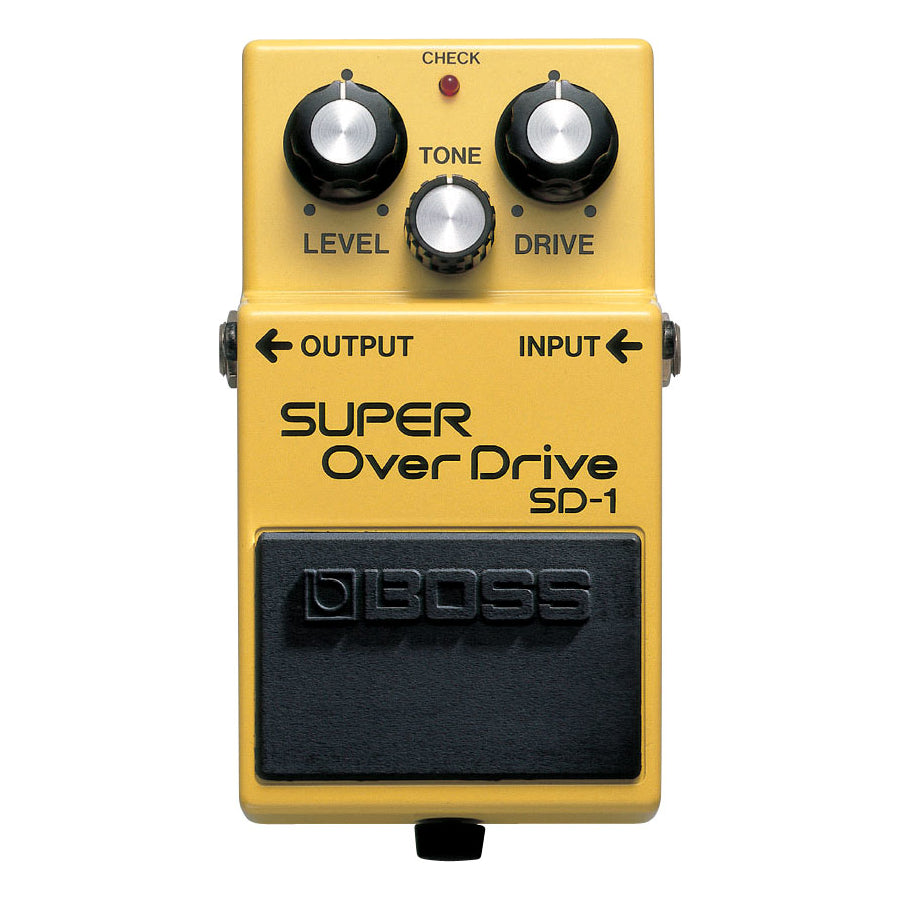 Boss SD-1 Super Overdrive guitar pedal — top panel control detail