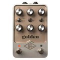 Universal Audio Golden Reverberator reverb pedal — top view of gold control panel