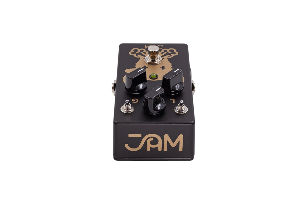 JAM Pedals Octaurus NOS black octave fuzz pedal — side jack view