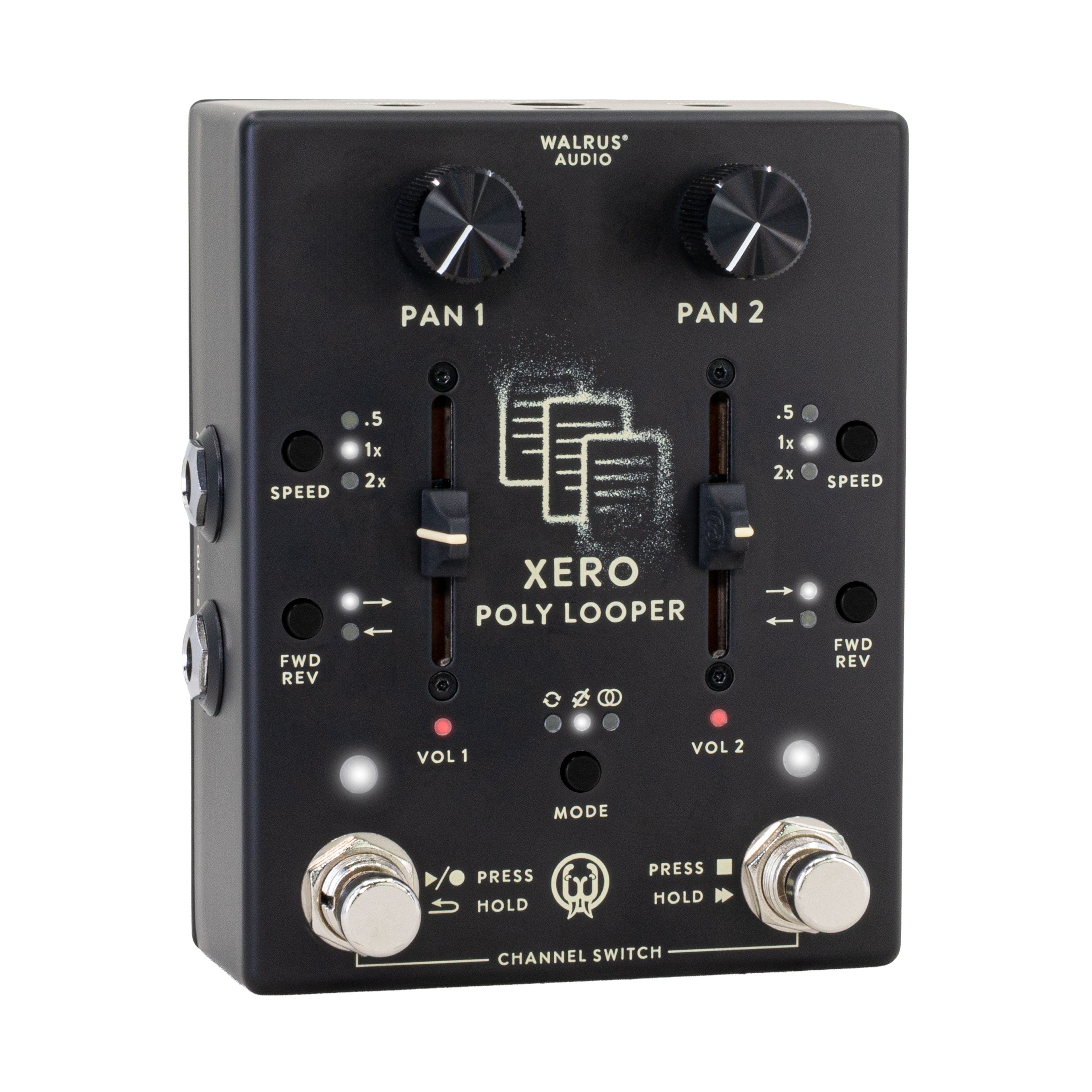 Walrus Audio Xero Polylooper pedal — black, footswitch detail