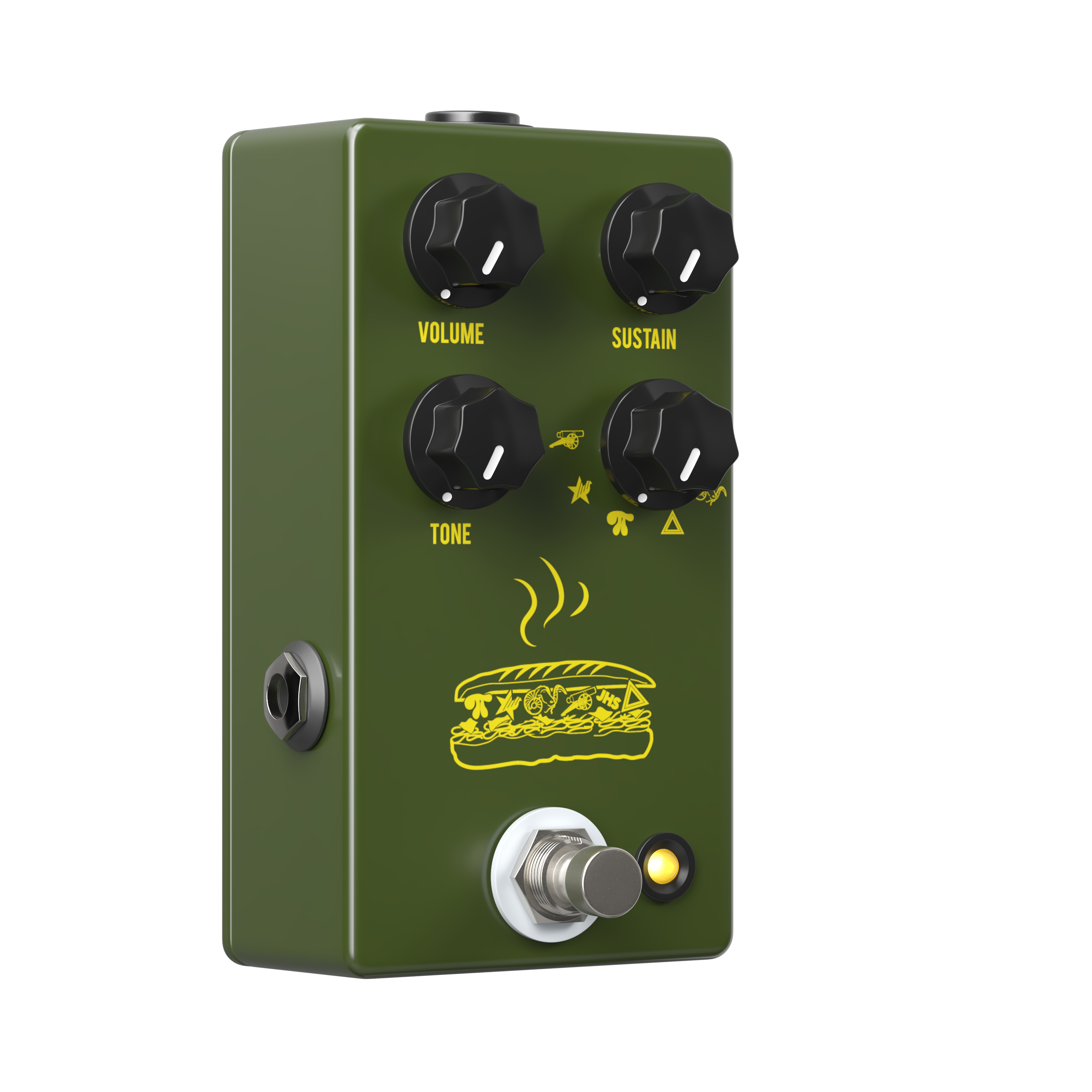 JHS Muffuletta fuzz pedal in Army Green — detail view