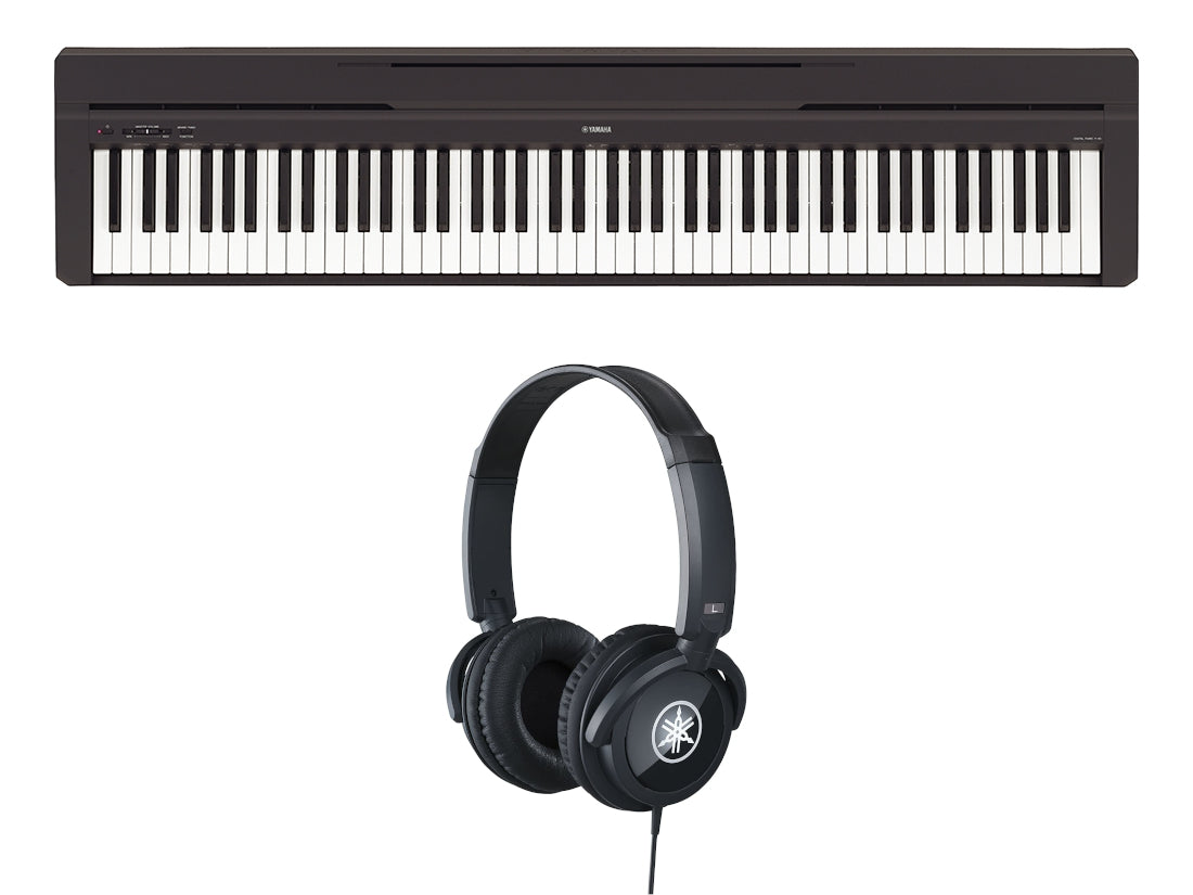 Yamaha P-45 digital piano — black, with HPH-100B headphones
