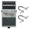 Boss GEB-7 Bass Equalizer pedal — silver enclosure with 7 EQ sliders, two patch cables included