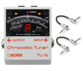 Boss TU-3S mini chromatic tuner — white pedal with two patch cables