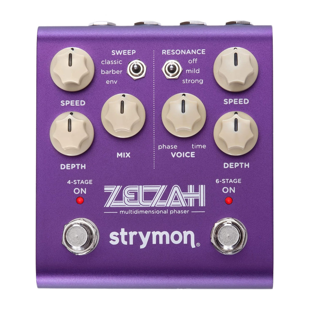 Strymon Zelzah phaser pedal — footswitches and LED detail
