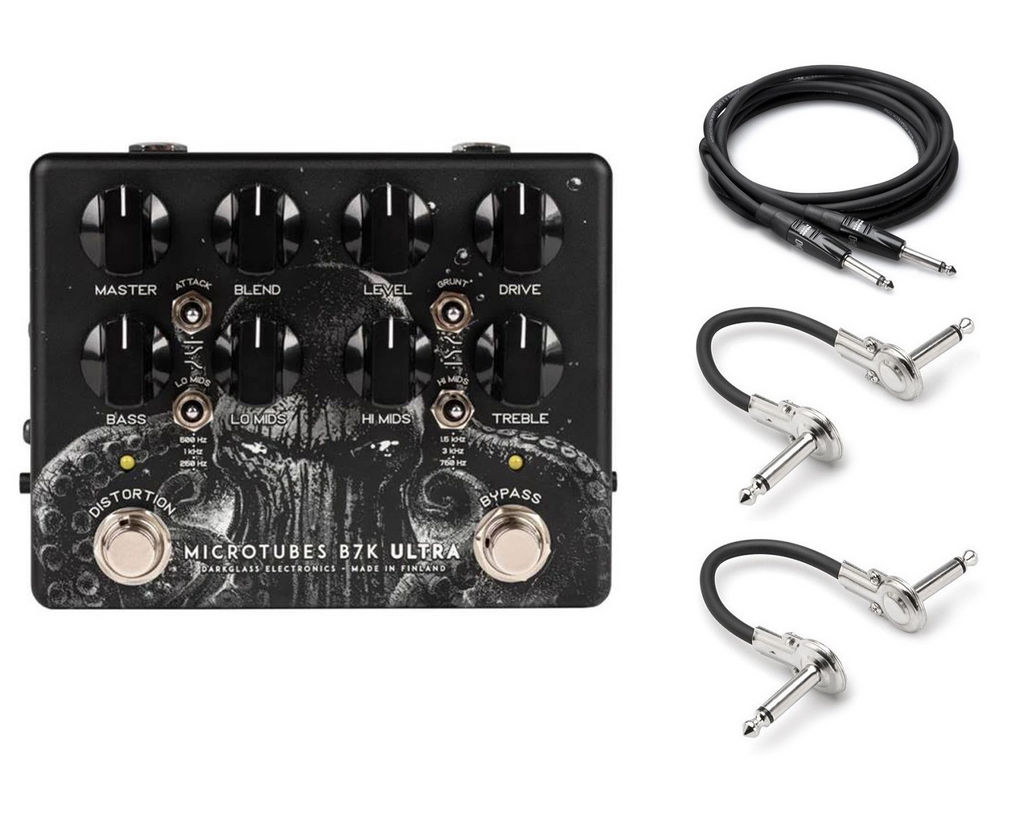 Darkglass B7K Ultra V2 Squid bass preamp pedal — black with squid art, plus cables
