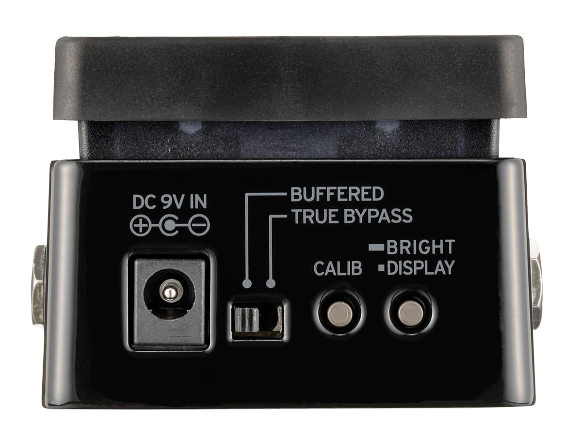 Korg Pitchblack XS mini tuner pedal — rear power input detail