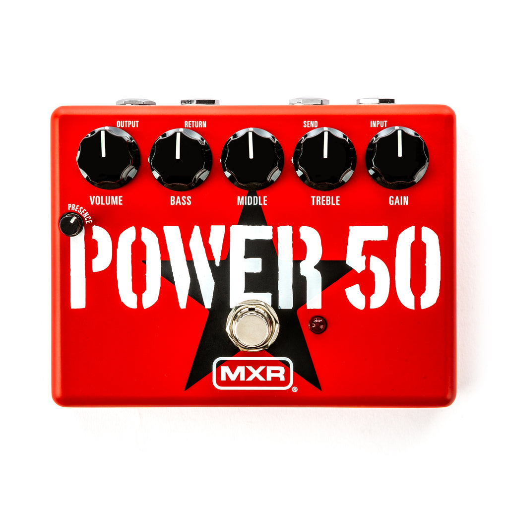Used MXR TBM1 Tom Morello Power 50 overdrive pedal — red enclosure, top view